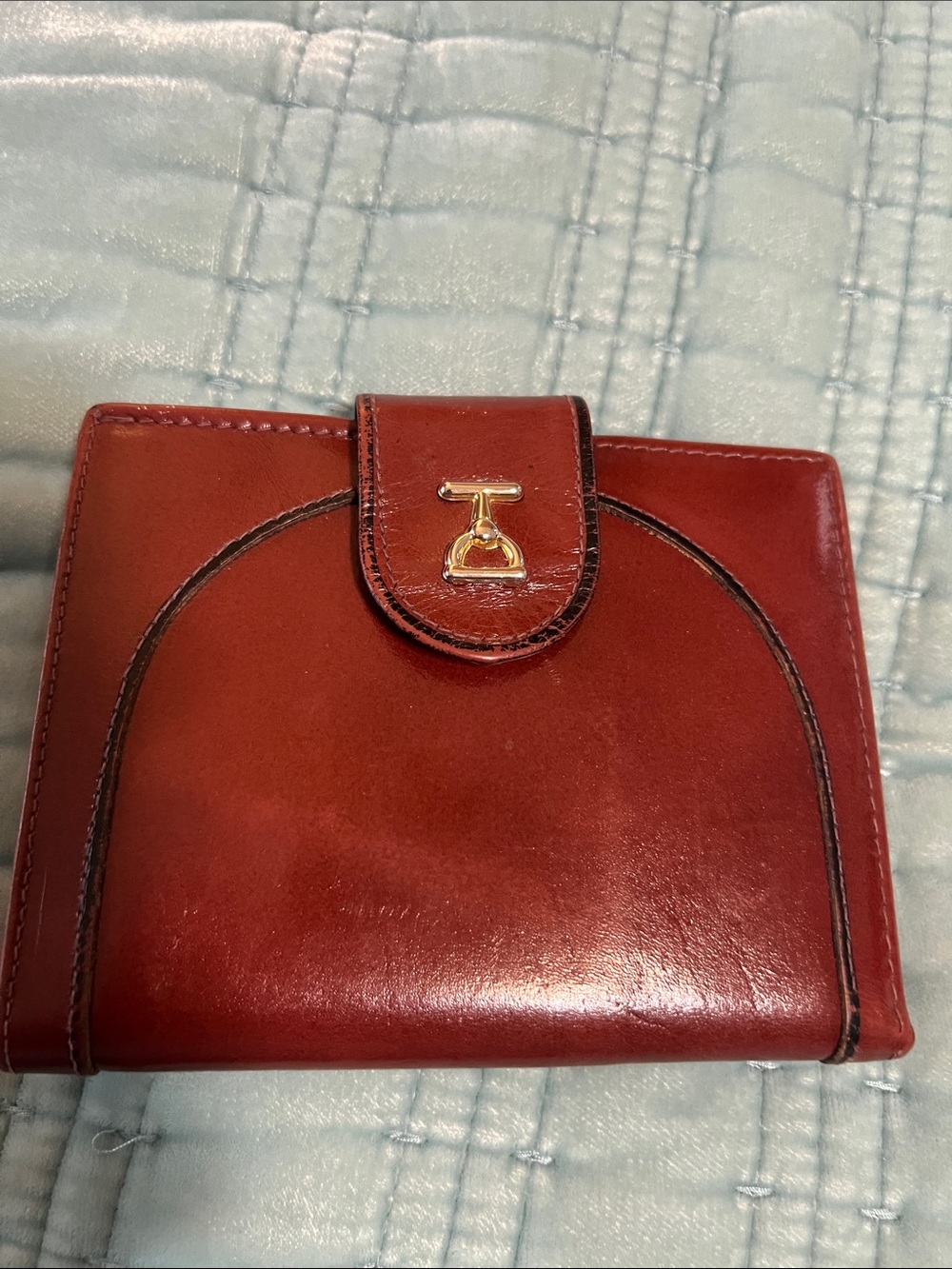 Women's Red Leather Wallet with Gold Hardware